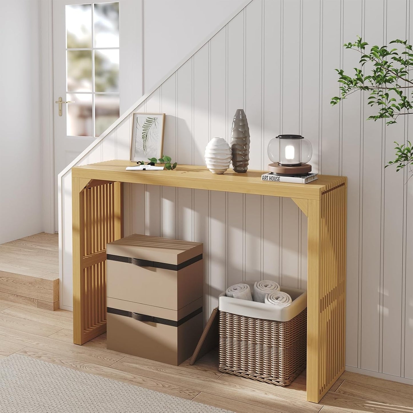 ROOMTEC 18" Dining Bench, Indoor Wood Bench for Entryway,Living Room,Kitchen and Bedroom (Nature, Small Bench)