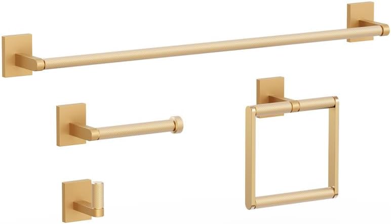 Bathroom Hardware Set 3 Piece Brushed Nickel/Brushed Gold Bathroom Accessories Set Including 24" Hand Towel Bars, Toilet Paper Holders, Towel Rings(3pcs, Brushed Nickel)