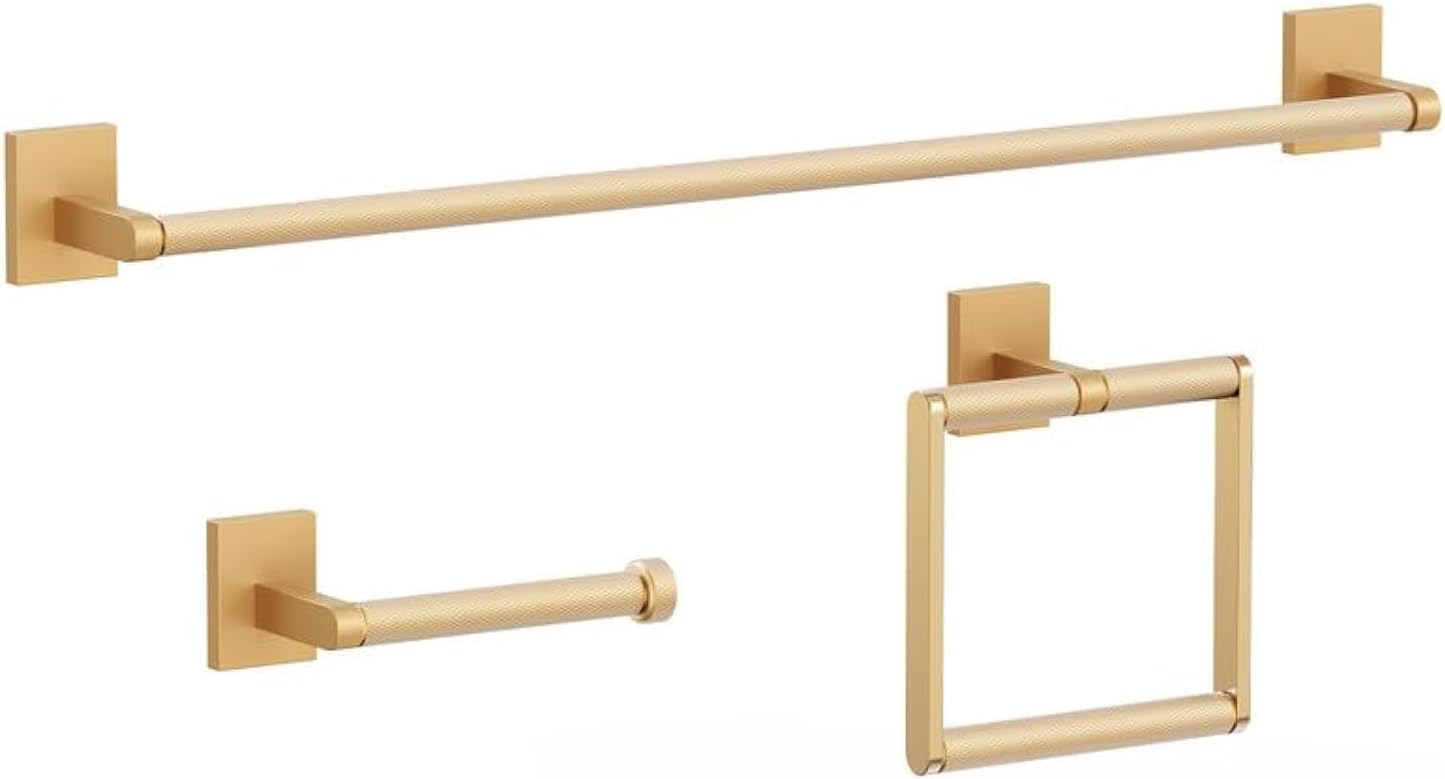 Bathroom Hardware Set 3 Piece Brushed Nickel/Brushed Gold Bathroom Accessories Set Including 24" Hand Towel Bars, Toilet Paper Holders, Towel Rings(3pcs, Brushed Nickel)