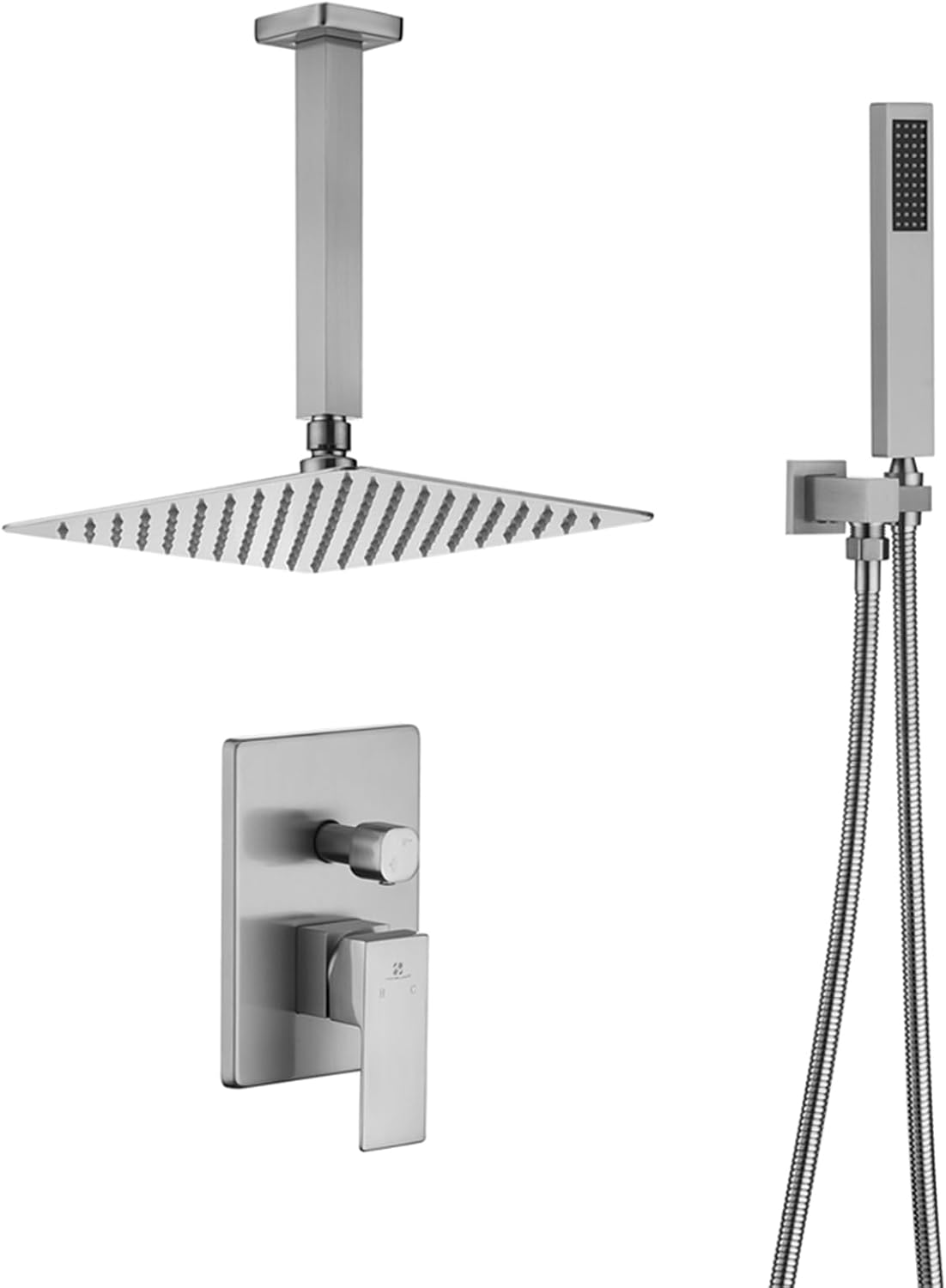 ROOMTEC Shower System with 10 Inch Rain Shower Head and Handheld Celling Mounted, High Pressure Rainfall Shower Faucet Fixture Combo Set with 2 in 1 Handheld Showerhead for Bathroom, Chrome