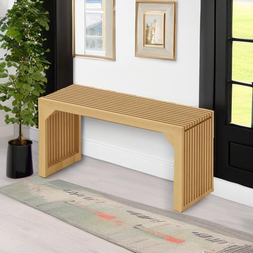 ROOMTEC 18" Dining Bench, Indoor Wood Bench for Entryway,Living Room,Kitchen and Bedroom (Nature, Small Bench)
