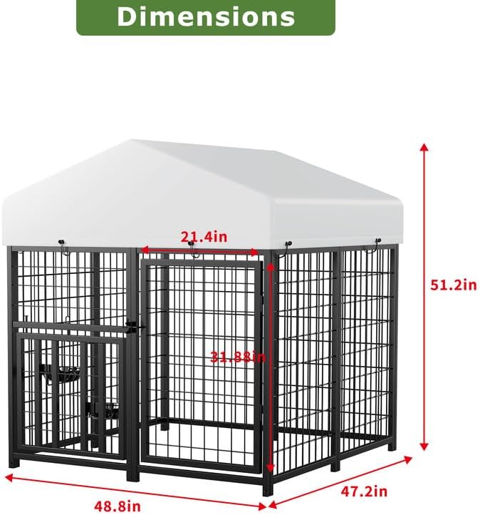 ROOMTEC Large Dog Kennel Outdoor Pet Pens Dogs Run Enclosure Animal Hutch Metal Coop Fence with Rotating Bowl (4'L x 4'W x 4.25'H)