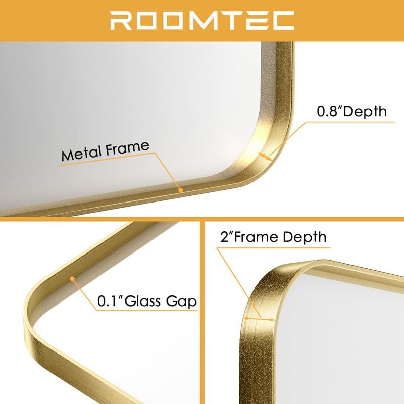 ROOMTEC Gold Bathroom Mirrors for Wall, 20X30 Inch Rounded Rectangle Mirror, Gold Bathroom Vanity Mirror, Metal Framed Wall-Mounted Mirror,Tempered Glass,(Horizontally or Vertically
