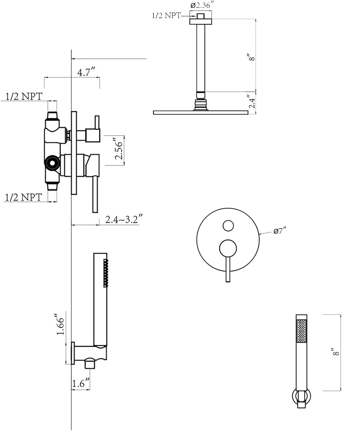 10 Inches Bathroom Rain Mixer Shower Combo Set Celling Mounted Rainfall Shower Head System Matte Black Finish Shower Faucet Rough-In
