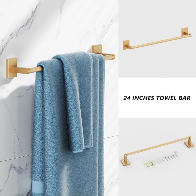 Bathroom Hardware Set 3 Piece Brushed Nickel/Brushed Gold Bathroom Accessories Set Including 24" Hand Towel Bars, Toilet Paper Holders, Towel Rings(3pcs, Brushed Nickel)