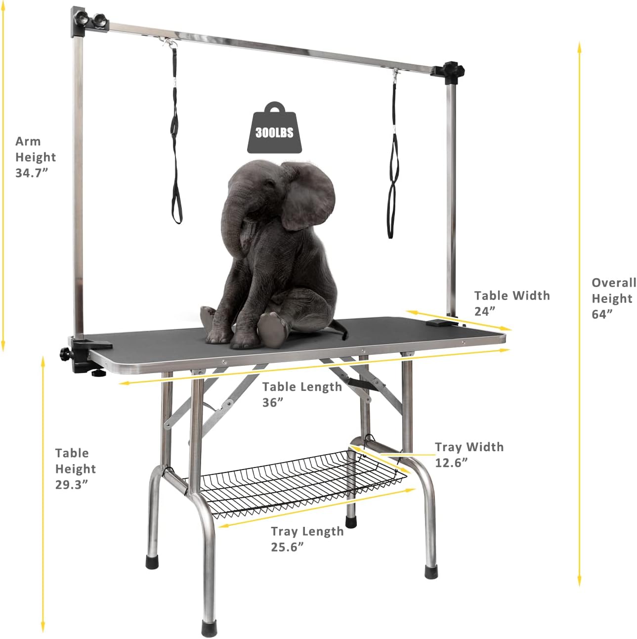 ROOMTEC 46" Dog Grooming Table,Foldable Home Pet Bathing Station with Adjustable Height Arm/Noose/Mesh Tray