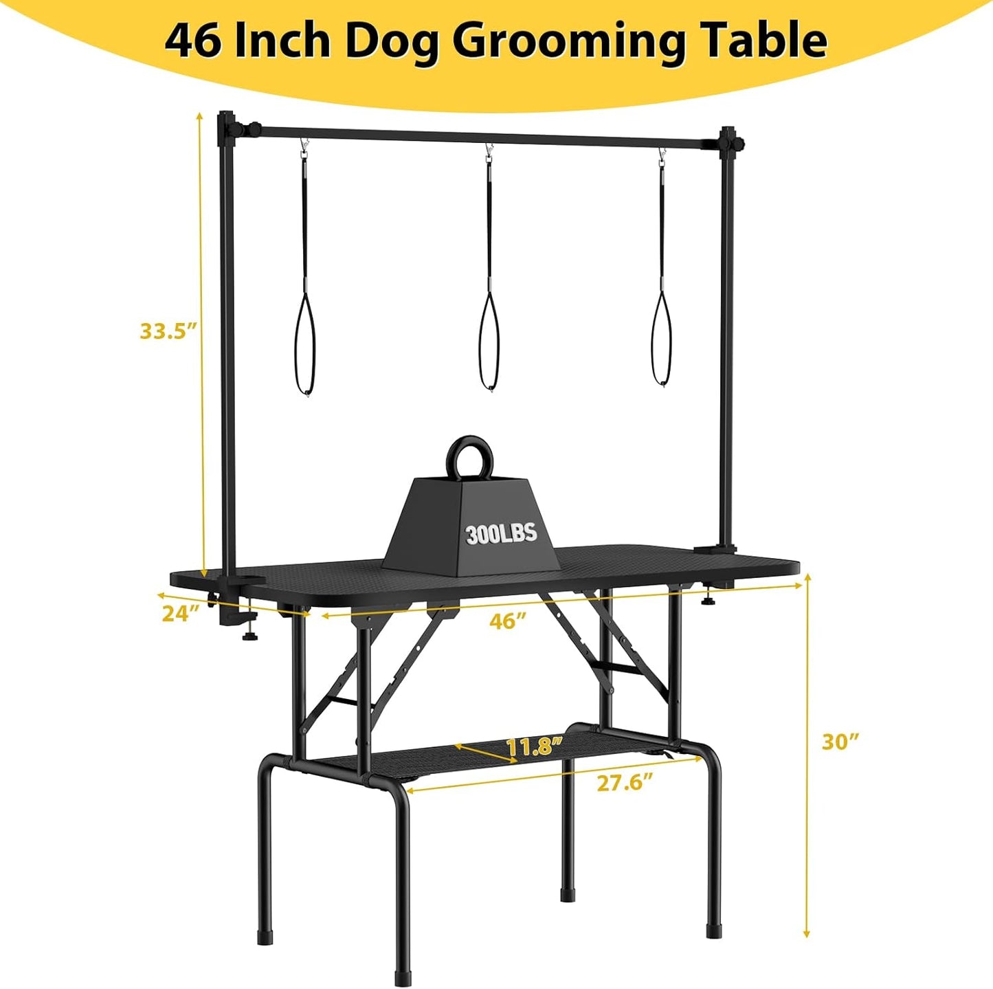 ROOMTEC 36 Inch Dog Grooming Table,Foldable Pet Grooming Tables at Home with Adjustable Arm,Nooses, Mesh Tray