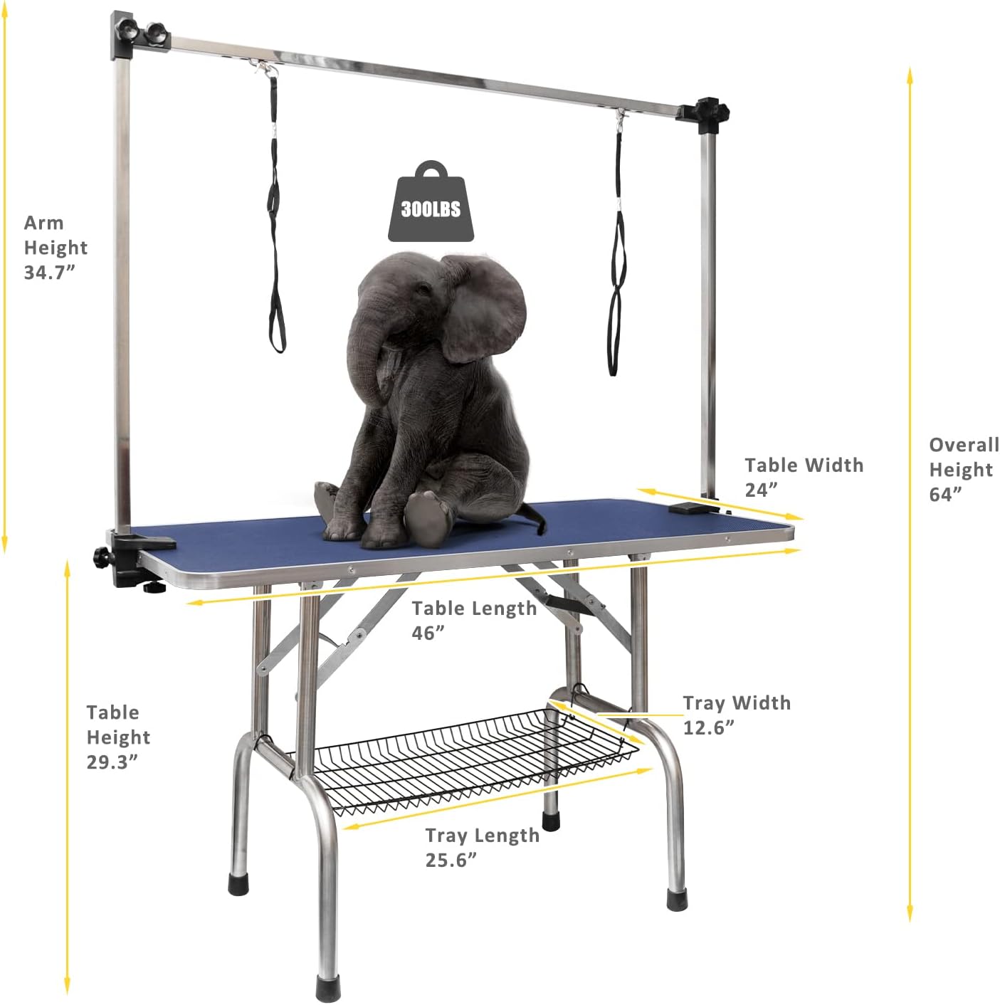 ROOMTEC 46" Dog Grooming Table,Foldable Home Pet Bathing Station with Adjustable Height Arm/Noose/Mesh Tray