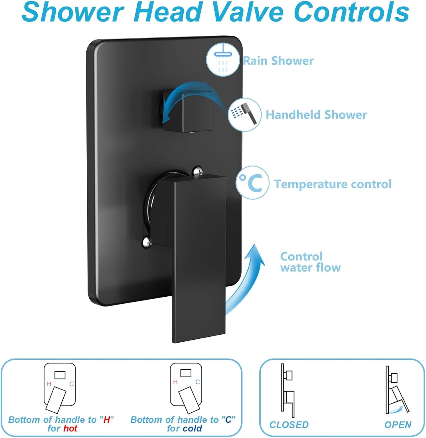 ROOMTEC Rainfall Shower System Matte Black with High Pressure 8 inch Shower Head Hand Held Shower Head Bathroom Luxury Rain Mixer Shower Complete Combo Set Wall Mounted (Valve Included)