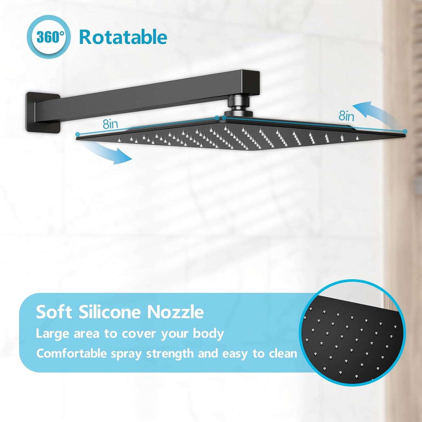 Rainfall Shower System Matte Black with High Pressure 8 inch Shower Head Hand Held Shower Head Bathroom Luxury Rain Mixer Shower Complete Combo Set Wall Mounted (Valve Included)