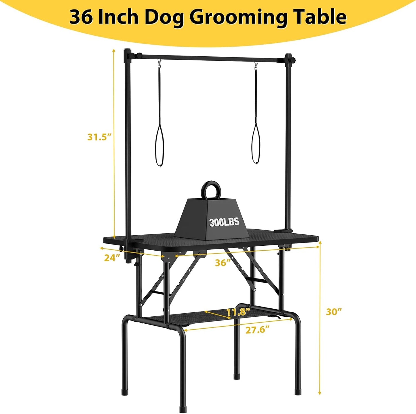 ROOMTEC 36 Inch Dog Grooming Table,Foldable Pet Grooming Tables at Home with Adjustable Arm,Nooses, Mesh Tray