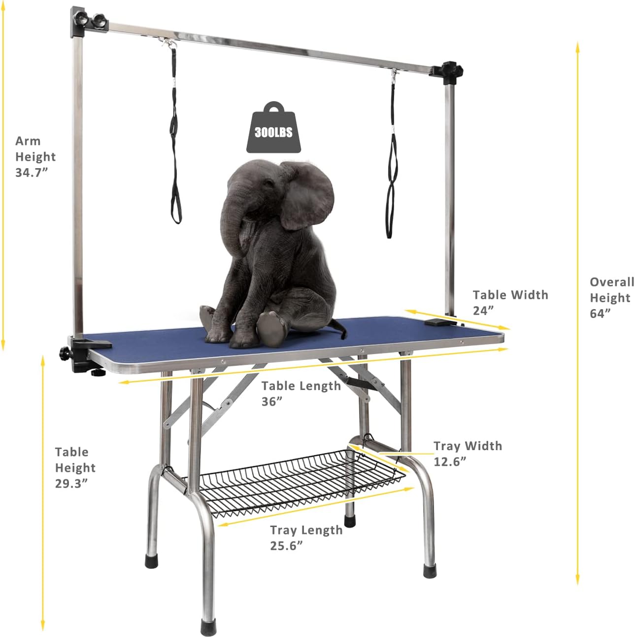 ROOMTEC 46" Dog Grooming Table,Foldable Home Pet Bathing Station with Adjustable Height Arm/Noose/Mesh Tray