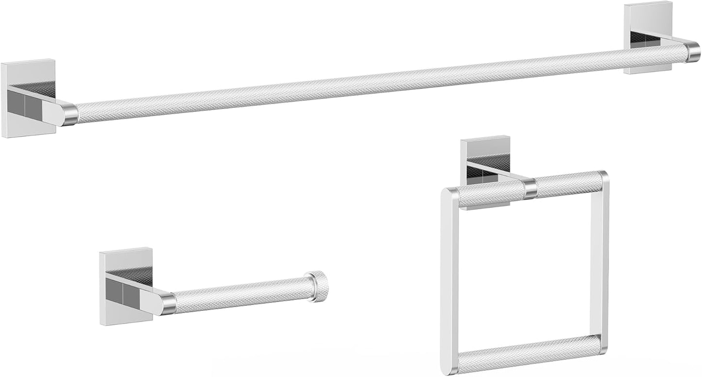 Bathroom Hardware Set 3 Piece Brushed Nickel/Brushed Gold Bathroom Accessories Set Including 24" Hand Towel Bars, Toilet Paper Holders, Towel Rings(3pcs, Brushed Nickel)