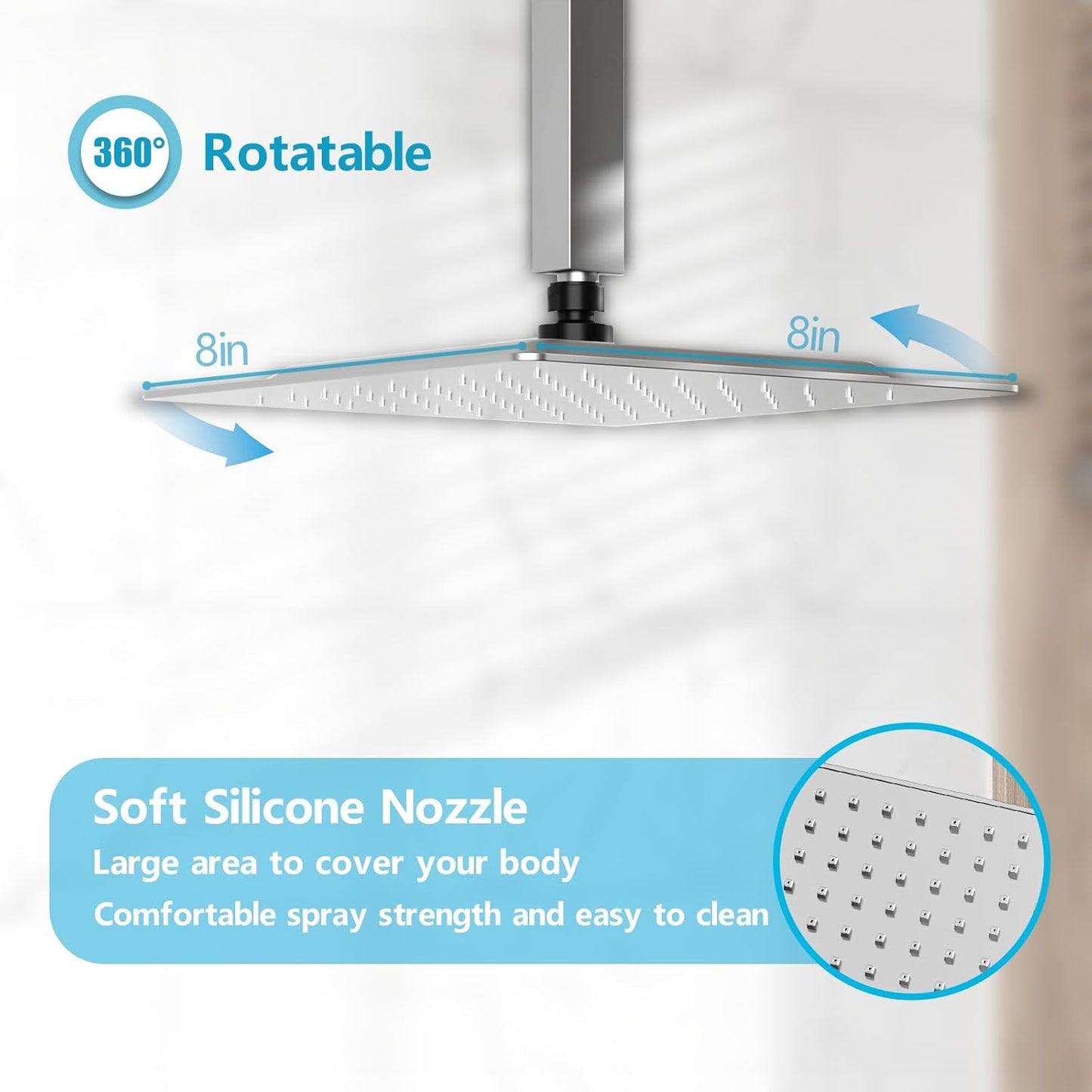 ROOMTEC Shower System with 10 Inch Rain Shower Head and Handheld Celling Mounted, High Pressure Rainfall Shower Faucet Fixture Combo Set with 2 in 1 Handheld Showerhead for Bathroom, Chrome