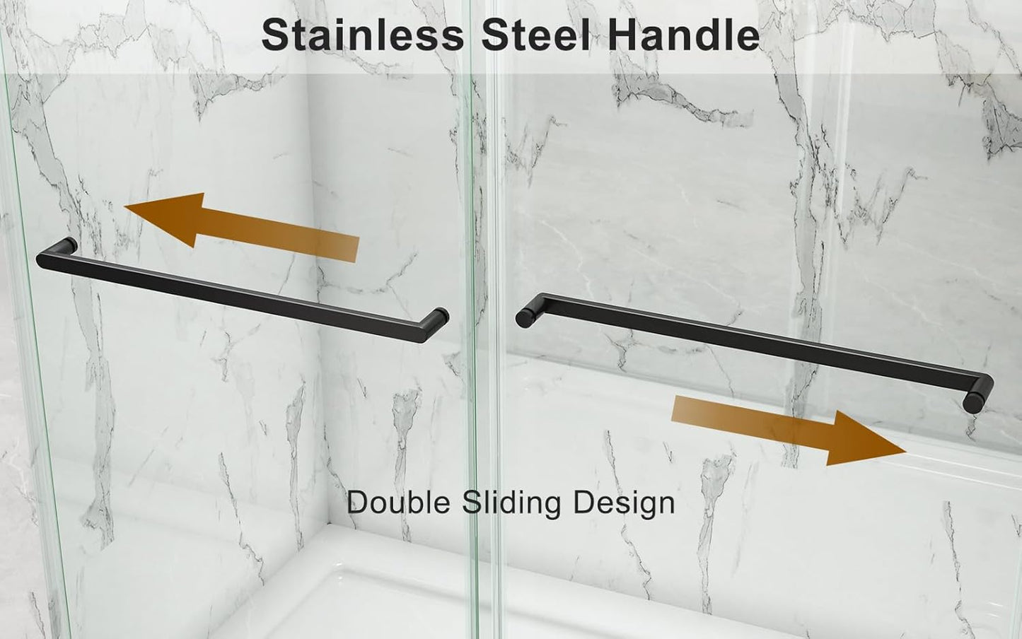 ROOMTEC 56 to 60'' W x 76'' H Frameless Shower Door, Double Sliding Shower Door with Premium 3/8'' (10mm) Thick Tempered Glass, Stainless Steel, Matte Black