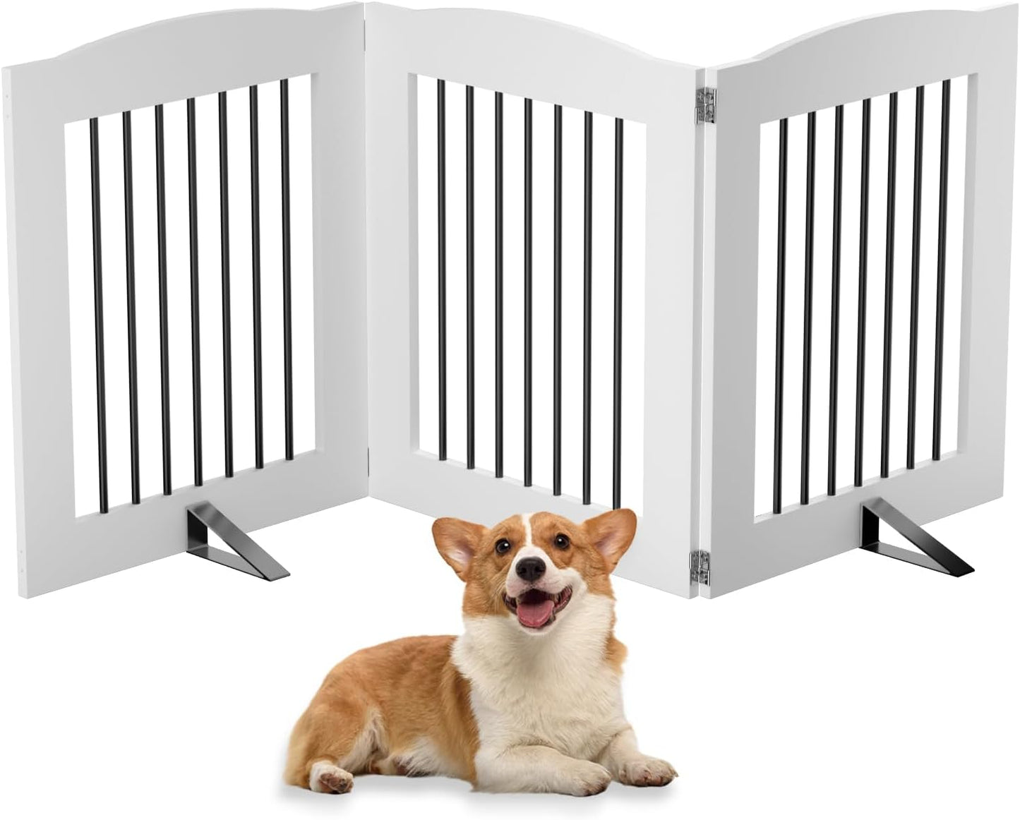 ROOMTEC Freestanding Dog Gates,Foldable Dog Fence Indoor Puppy Gate for Stairs,Doorways,Stop Over Fence 24" Height 3 Panels