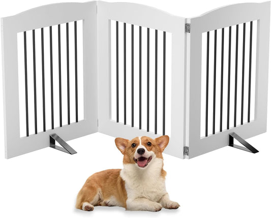 ROOMTEC Freestanding Dog Gates,Foldable Dog Fence Indoor Puppy Gate for Stairs,Doorways,Stop Over Fence 24" Height 3 Panels