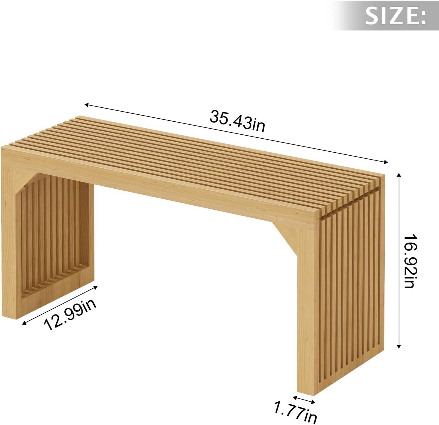 ROOMTEC 18" Dining Bench, Indoor Wood Bench for Entryway,Living Room,Kitchen and Bedroom (Nature, Small Bench)