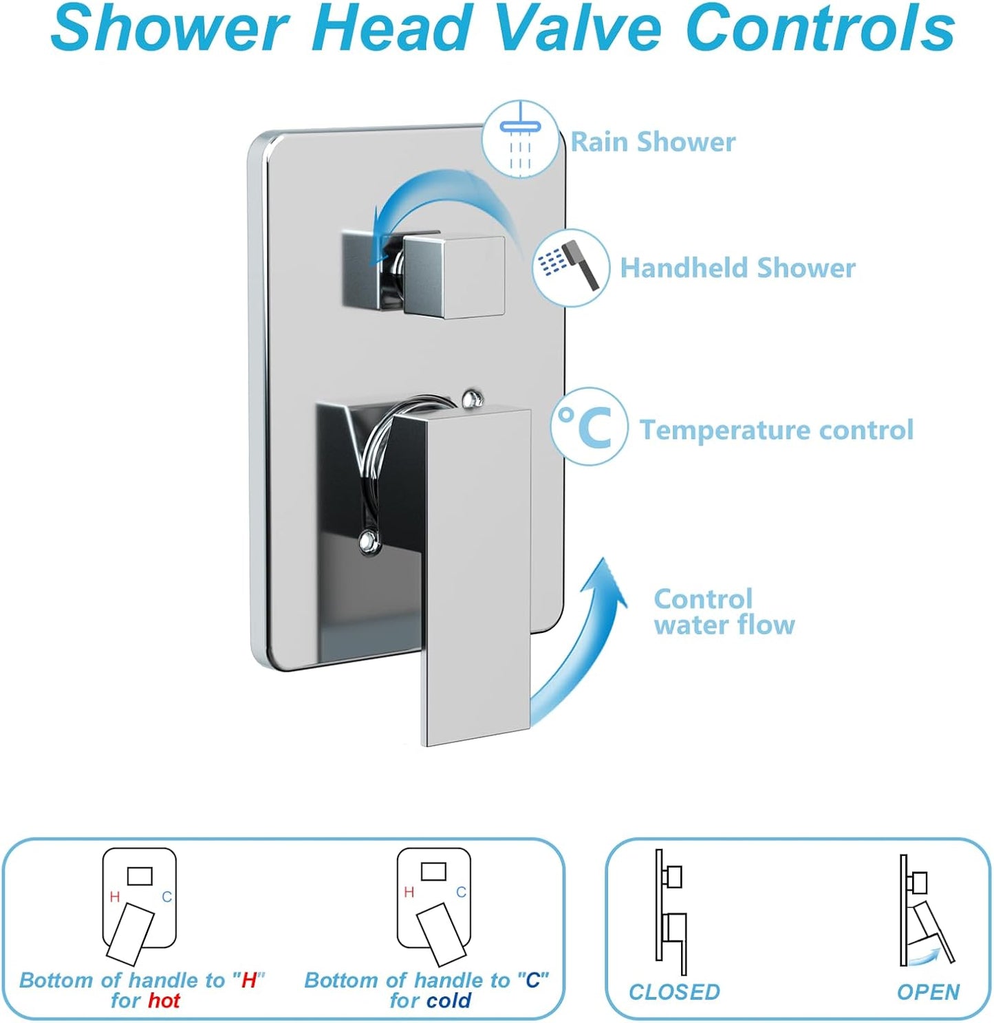 ROOMTEC Shower System with 10 Inch Rain Shower Head and Handheld Celling Mounted, High Pressure Rainfall Shower Faucet Fixture Combo Set with 2 in 1 Handheld Showerhead for Bathroom, Chrome