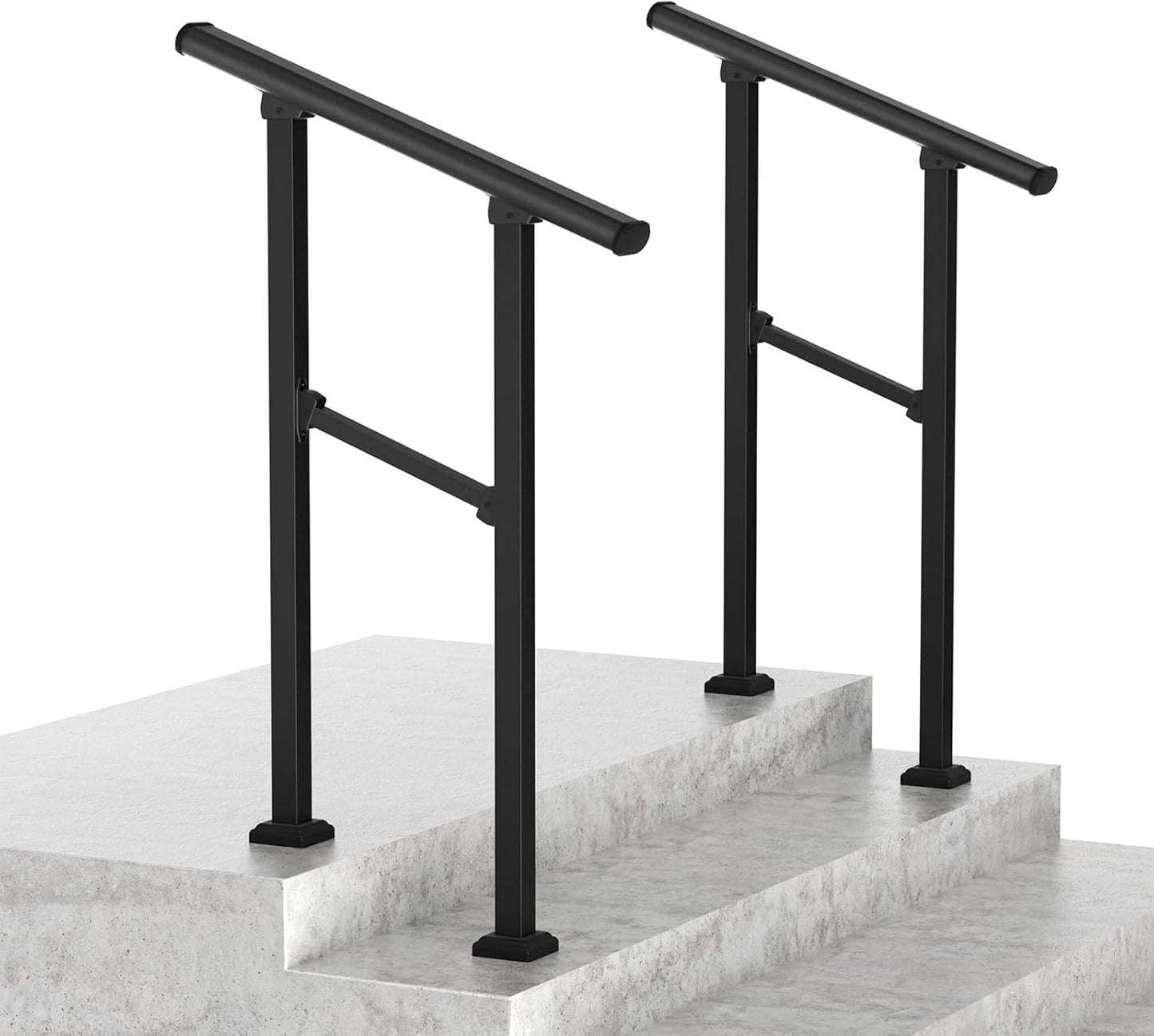 ROOMTEC  2 Step Hand Rails for Outdoor Steps, Wrought Iron Railing, Exterior Hand Railing for Steps, Porch Railing Kit (1-2 Steps Handrail)