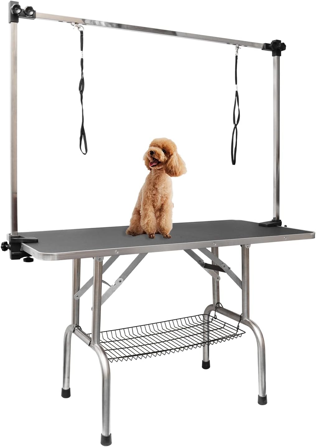 ROOMTEC 46" Dog Grooming Table,Foldable Home Pet Bathing Station with Adjustable Height Arm/Noose/Mesh Tray
