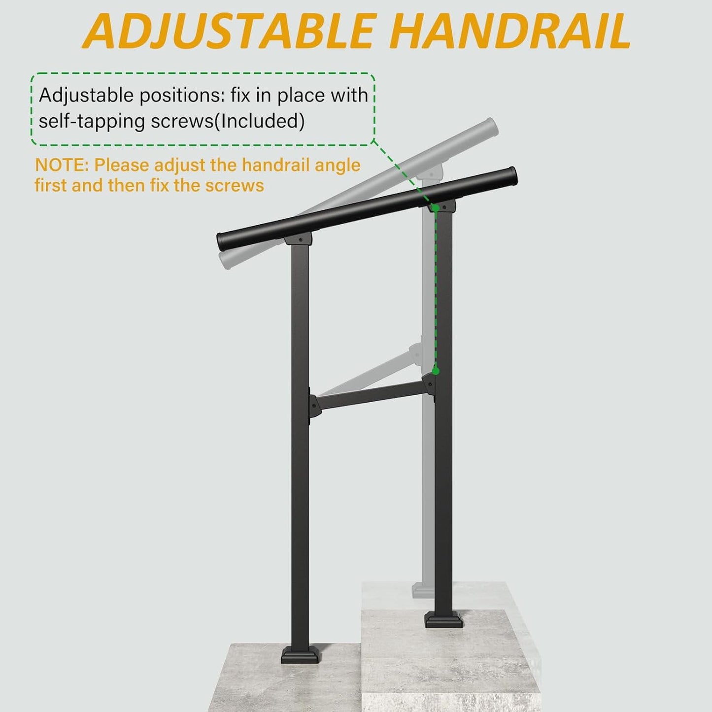 ROOMTEC 2 Pack 2 Step Handrails for Outdoor Steps, Safety Outdoor Hand Rails for Exterior Steps, Black Wrought Iron Stair Railing Kit (1-2 Steps Handrail)