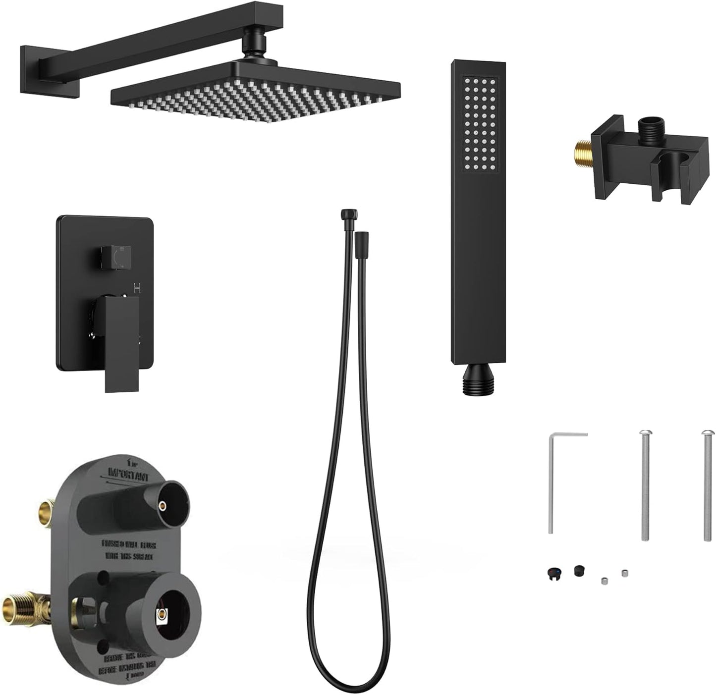 Rainfall Shower System Matte Black with High Pressure 8 inch Shower Head Hand Held Shower Head Bathroom Luxury Rain Mixer Shower Complete Combo Set Wall Mounted (Valve Included)