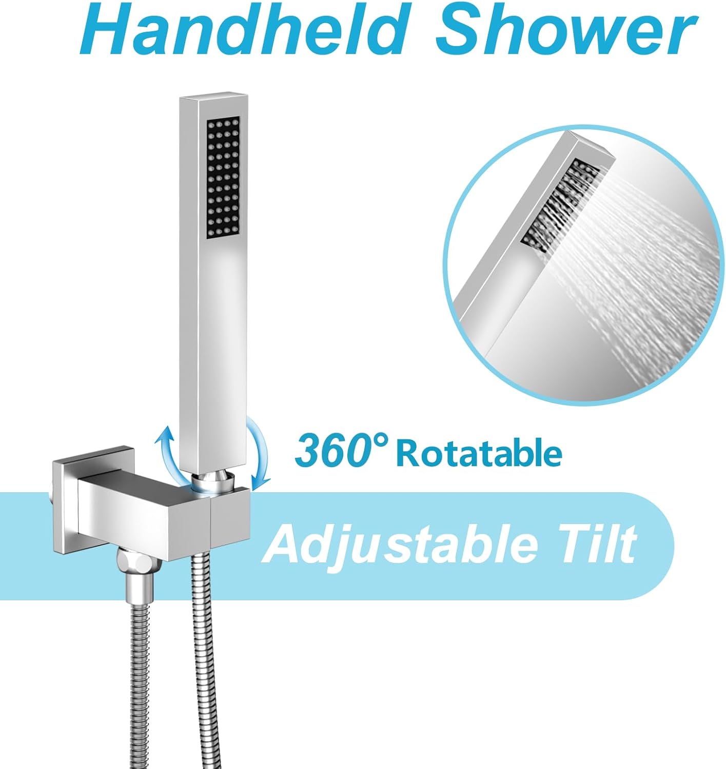ROOMTEC Rainfall Shower System High Pressure 8 inch Shower Head Hand Held Shower Head Bathroom Luxury Rain Mixer Shower Complete Combo Set Wall Mounted, Chrome (Valve Included)