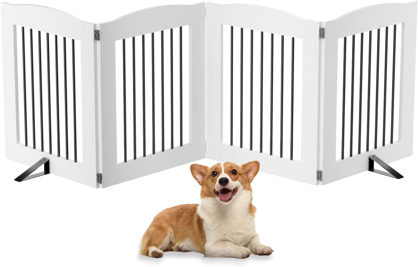 ROOMTEC Freestanding Dog Gates,Foldable Dog Fence Indoor Puppy Gate for Stairs,Doorways,Stop Over Fence 24" Height 3 Panels