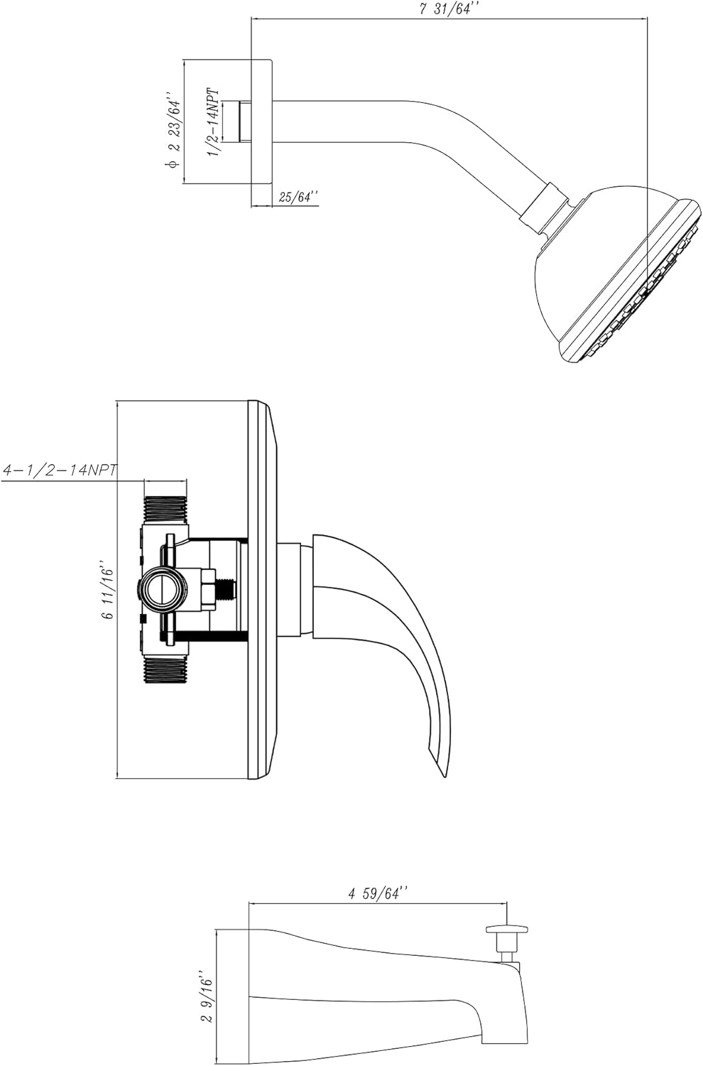 ROOMTEC Tub and Shower Trim Kit, Tub and Shower Faucet Set with Single-Spray Shower Head and Tub Spout, Single-Handle Shower Tub Kit, Brushed Nickel (Valve Included)
