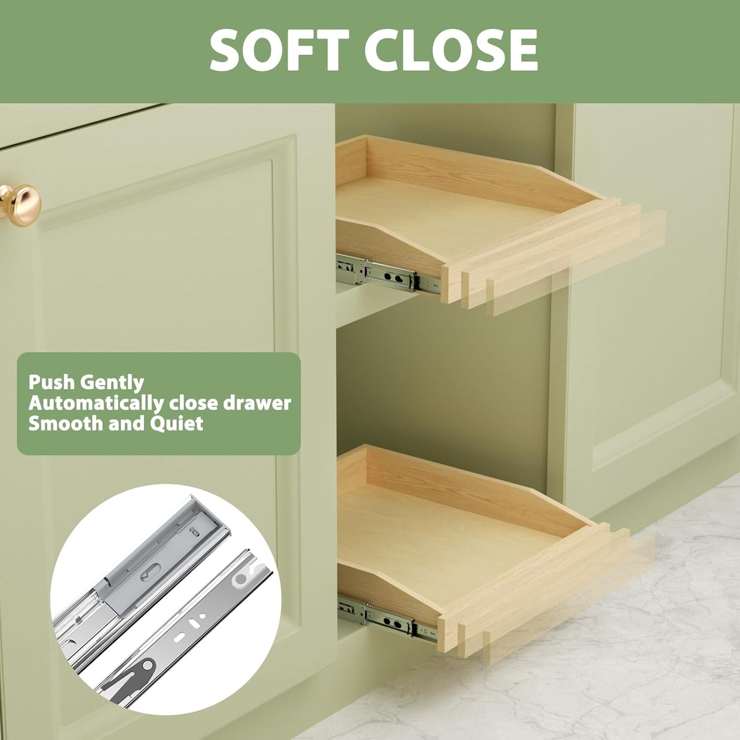 ROOMTEC 2 Tier Pull Out Cabinet Organizer, Double Tier Slide Out Wood Cabinet Organizer with U Bracket, Pull Out Drawers for Base Cabinet Organization in Kitchen, Pantry(13½"W x 21" D)