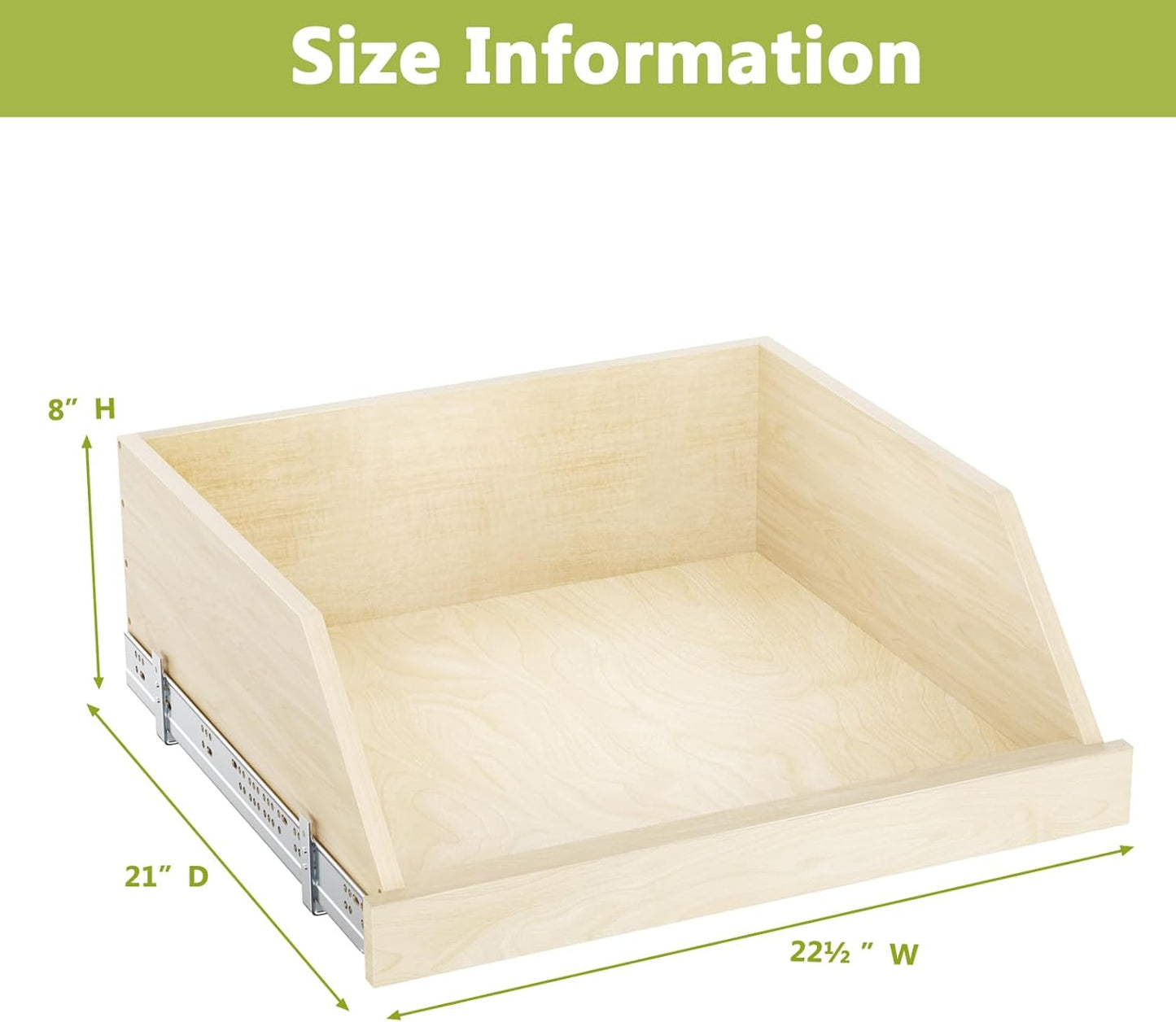 ROOMTEC Pull Out Cabinet Organizer with Full Extension Rail Slides, Pull Out Shelf for Kitchen Cabinet Pantry, Beveled 8" High Pull out Drawer Storage Organizer with U Bracket, 10½"W×21"D, Hard Close