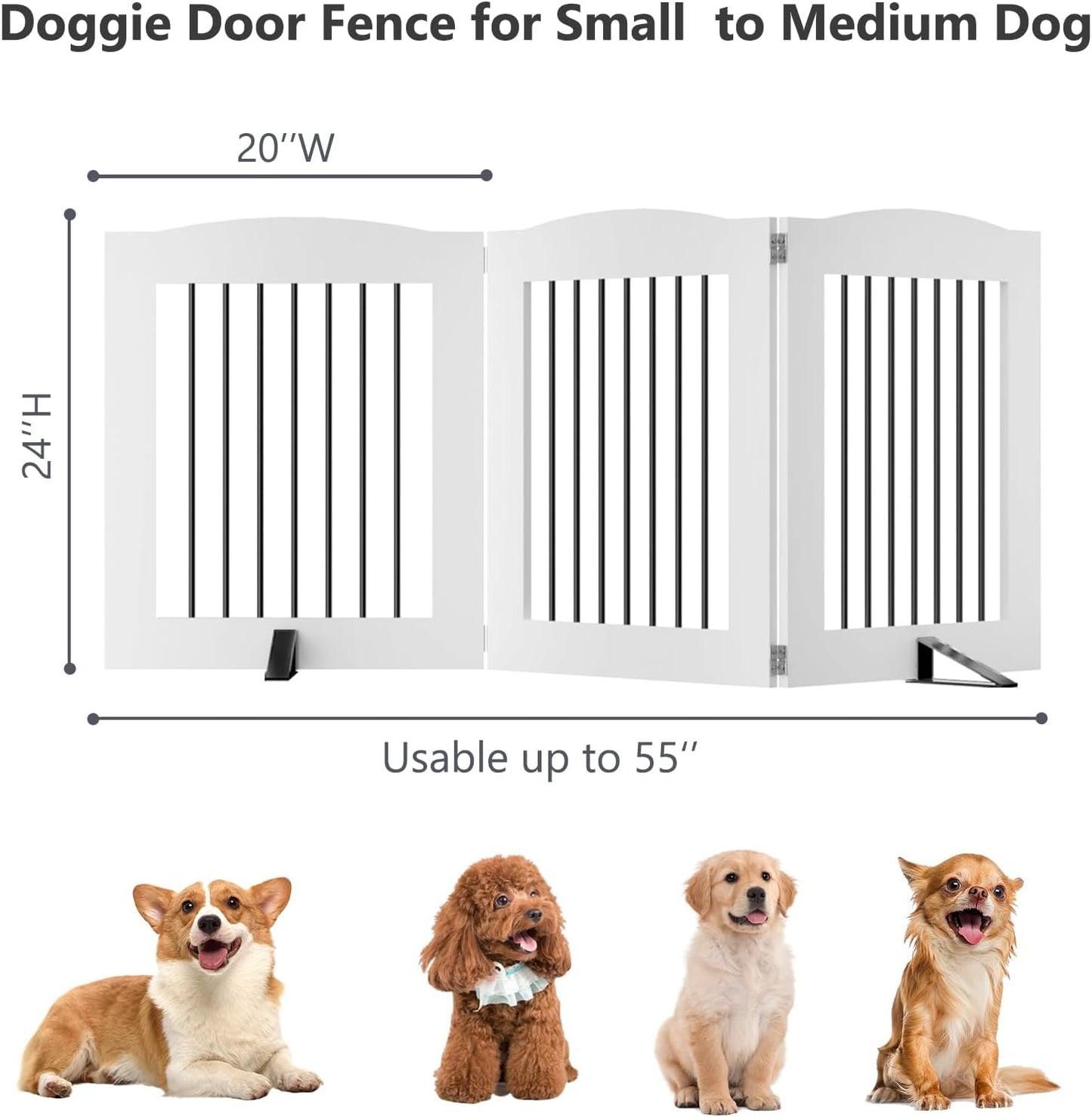 ROOMTEC Freestanding Dog Gates,Foldable Dog Fence Indoor Puppy Gate for Stairs,Doorways,Stop Over Fence 24" Height 3 Panels