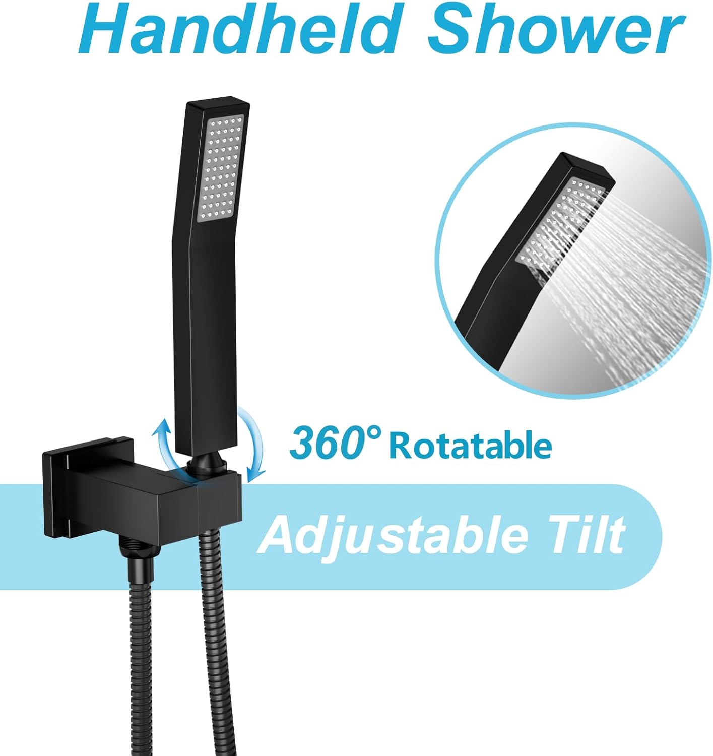 Rainfall Shower System Matte Black with High Pressure 8 inch Shower Head Hand Held Shower Head Bathroom Luxury Rain Mixer Shower Complete Combo Set Wall Mounted (Valve Included)