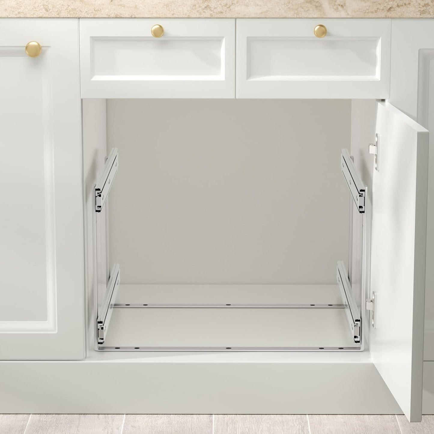 ROOMTEC 2 Tier Pull Out Cabinet Organizer, Double Tier Slide Out Wood Cabinet Organizer with U Bracket, Pull Out Drawers for Base Cabinet Organization in Kitchen, Pantry(13½"W x 21" D)