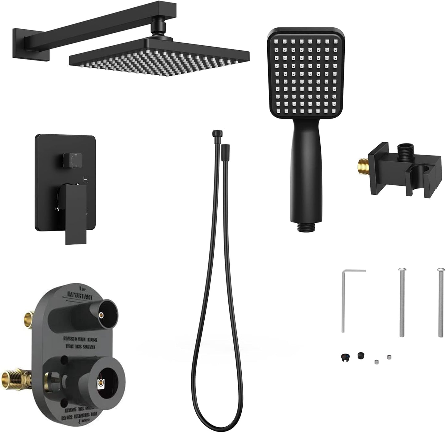 ROOMTEC Rainfall Shower System Matte Black with High Pressure 8 inch Shower Head Hand Held Shower Head Bathroom Luxury Rain Mixer Shower Complete Combo Set Wall Mounted (Valve Included)