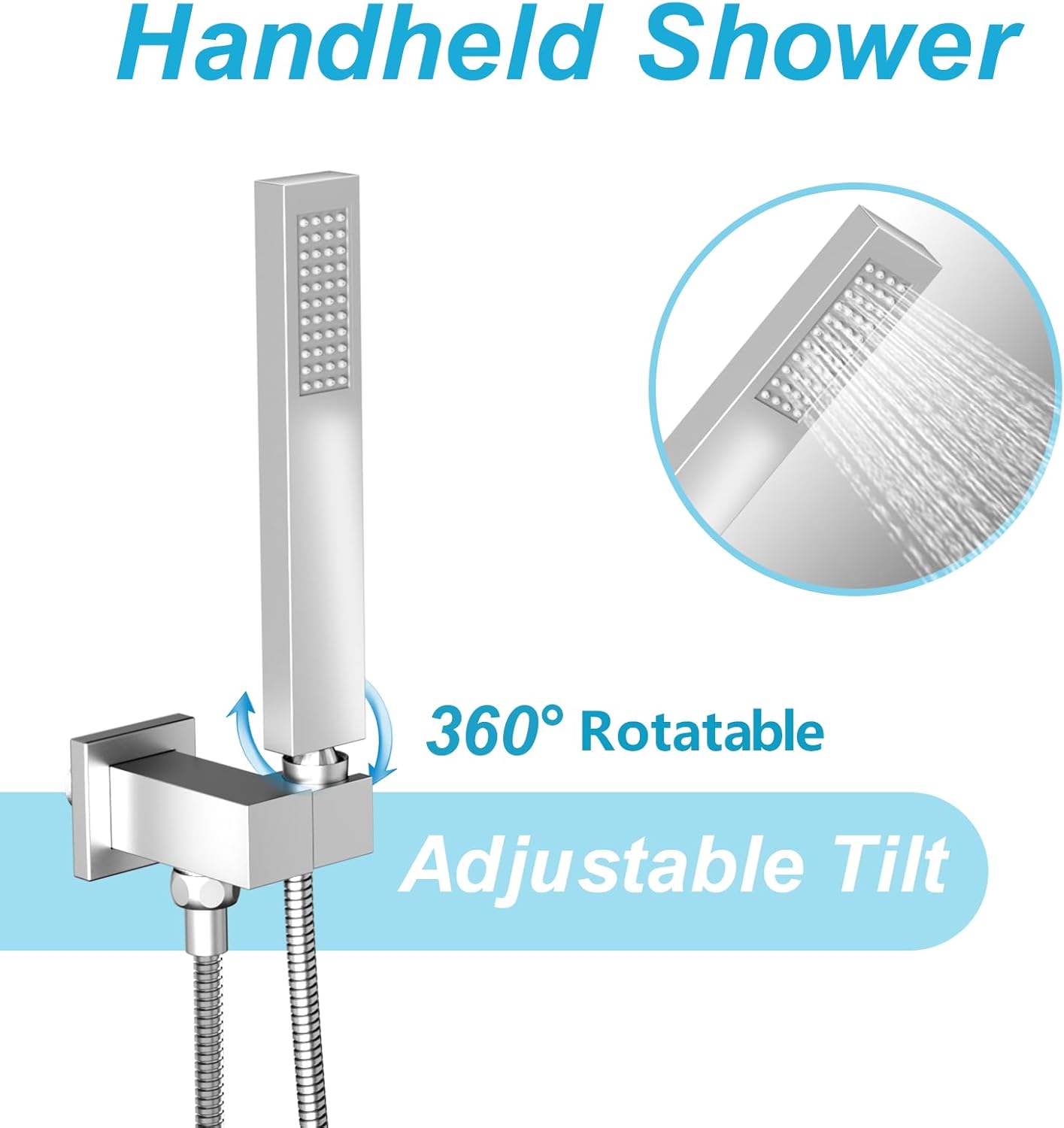 ROOMTEC Shower System with 10 Inch Rain Shower Head and Handheld Celling Mounted, High Pressure Rainfall Shower Faucet Fixture Combo Set with 2 in 1 Handheld Showerhead for Bathroom, Chrome
