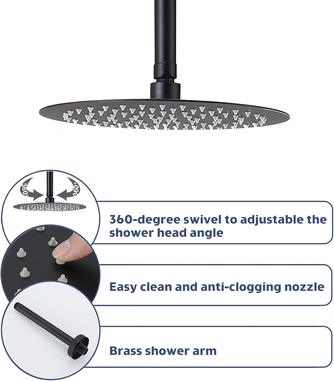 10 Inches Bathroom Rain Mixer Shower Combo Set Celling Mounted Rainfall Shower Head System Matte Black Finish Shower Faucet Rough-In