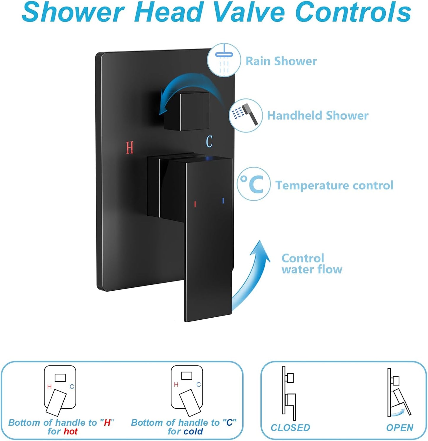 Rainfall Shower System Matte Black with High Pressure 8 inch Shower Head Hand Held Shower Head Bathroom Luxury Rain Mixer Shower Complete Combo Set Wall Mounted (Valve Included)