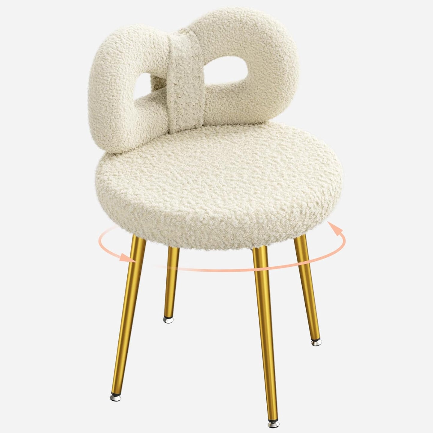 ROOMTEC Bedroom Pink Chair | No Wheels, Small Swivel, Upholstered, Cute Bow Backrest | Living Room, Comfy Desk, Makeup Reading Dining | Girls, Women, Kids