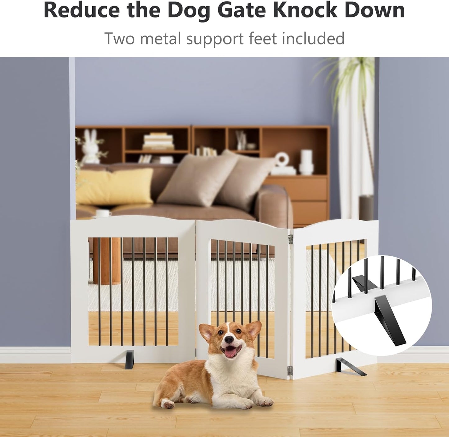 ROOMTEC Freestanding Dog Gates,Foldable Dog Fence Indoor Puppy Gate for Stairs,Doorways,Stop Over Fence 24" Height 3 Panels