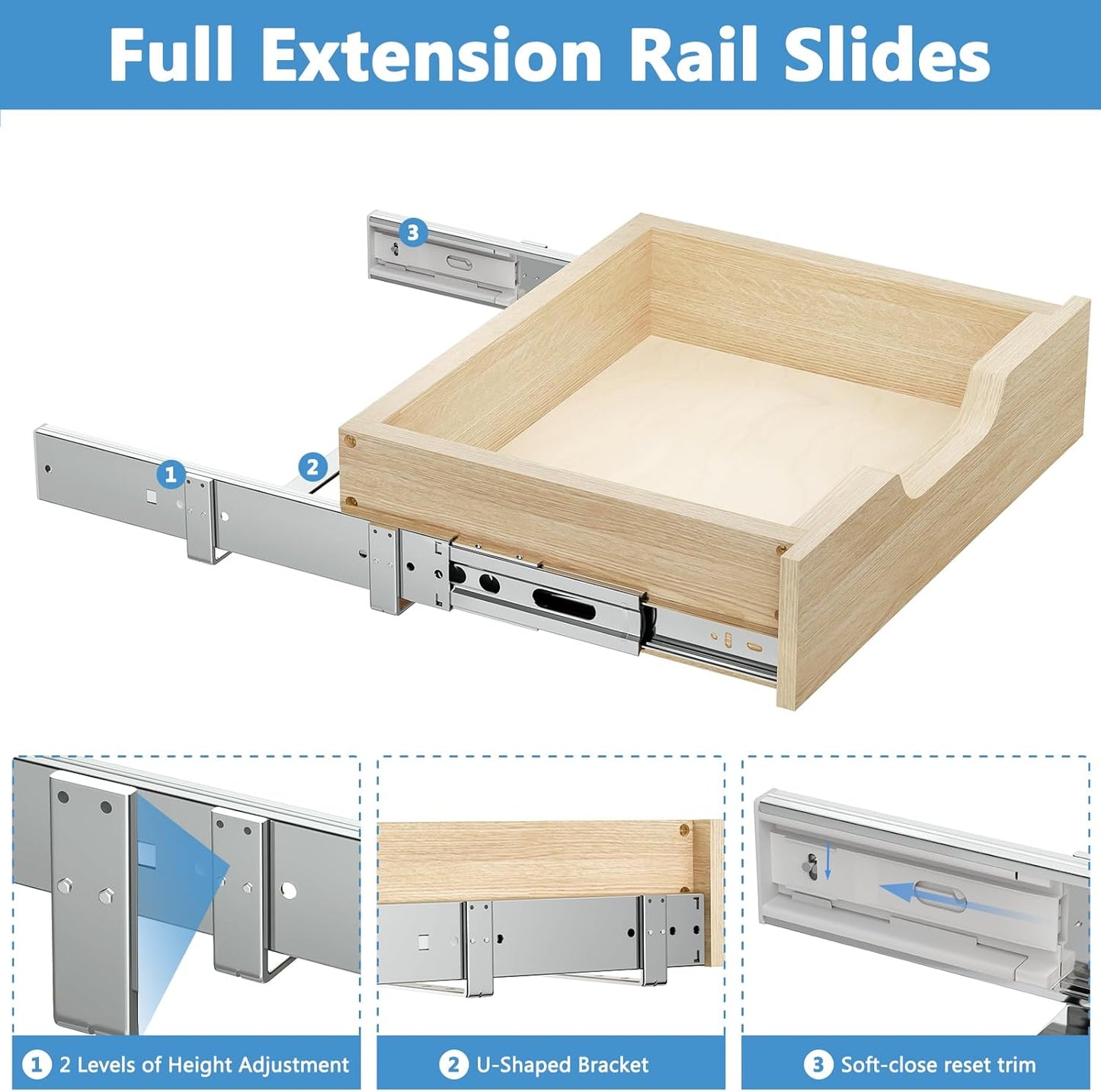 ROOMTEC Soft Close Wood Pull Out Cabinet Organizer with U-Bracket, Slide Out Cabinet Organizer with Full Extension Rail Slides Pull Out Drawer for Wall Cabinets and Pantry,19½” W x 10 ³/₁₀” D…