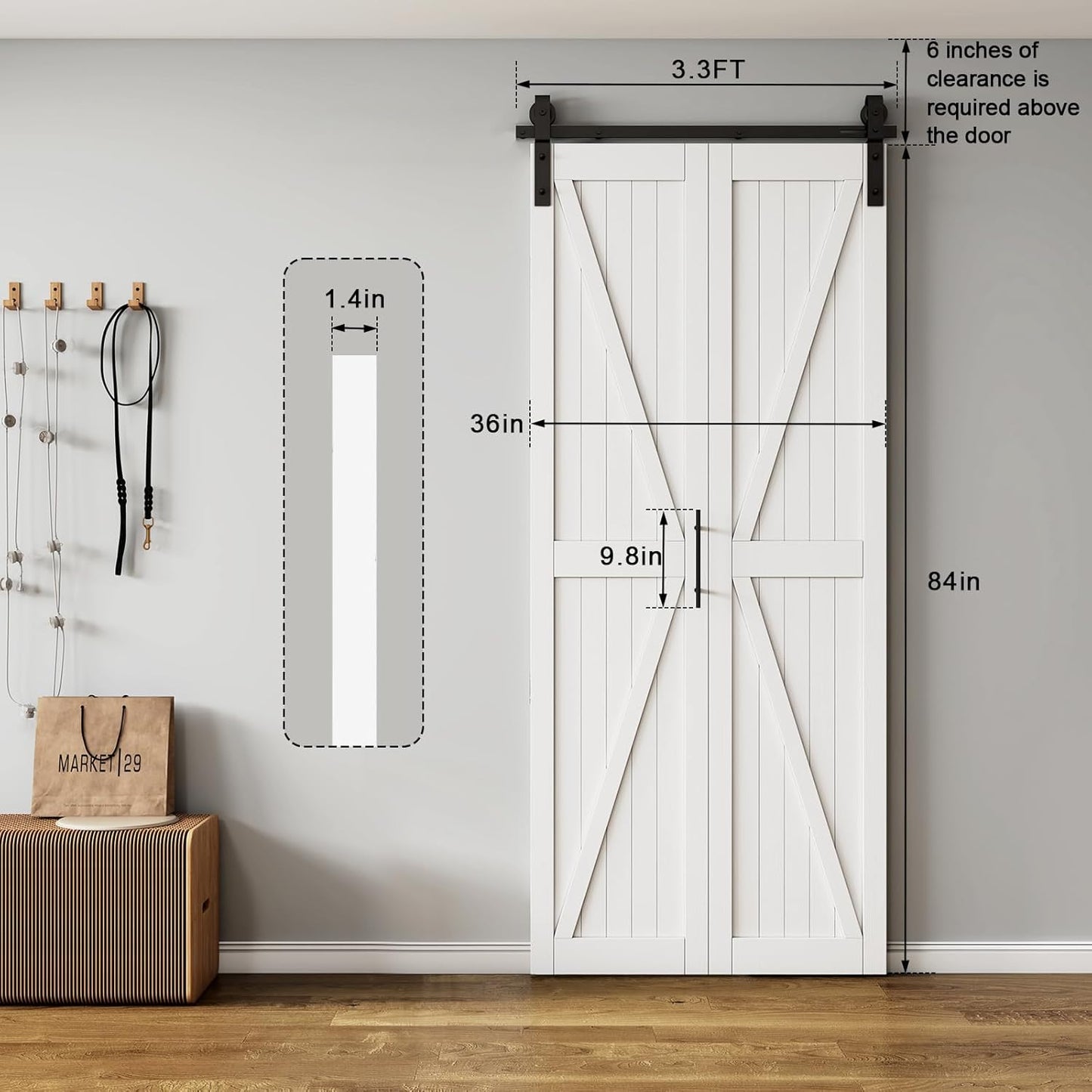 Roomtec Bifold Barn Door,Bi-Fold Sliding Closet Doors,Pine,No Assembly Required,Without Hardware Kit