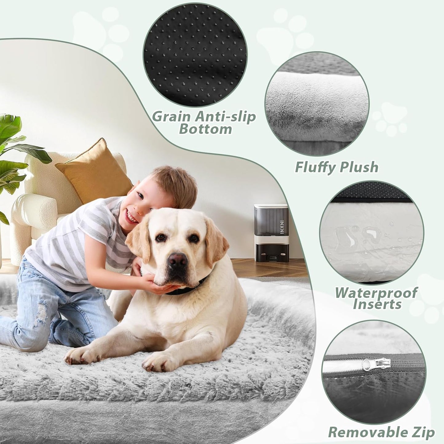 ROOMTEC Orthopedic Dog Bed for Large Dog,Memory Foam XL Extra Large Dog Bed with Stickable Design Waterproof Dog Couch Bed with Washable Removable Cover(36 in,Grey)
