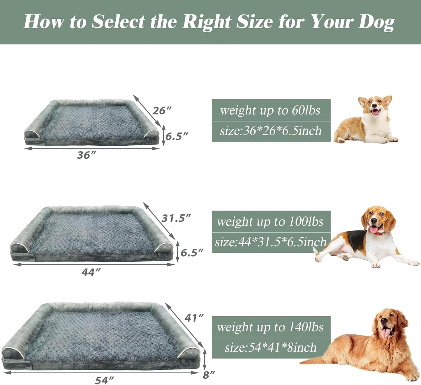 ROOMTEC Orthopedic Dog Bed for Large Dog,Memory Foam XL Extra Large Dog Bed with Stickable Design Waterproof Dog Couch Bed with Washable Removable Cover(36 in,Grey)