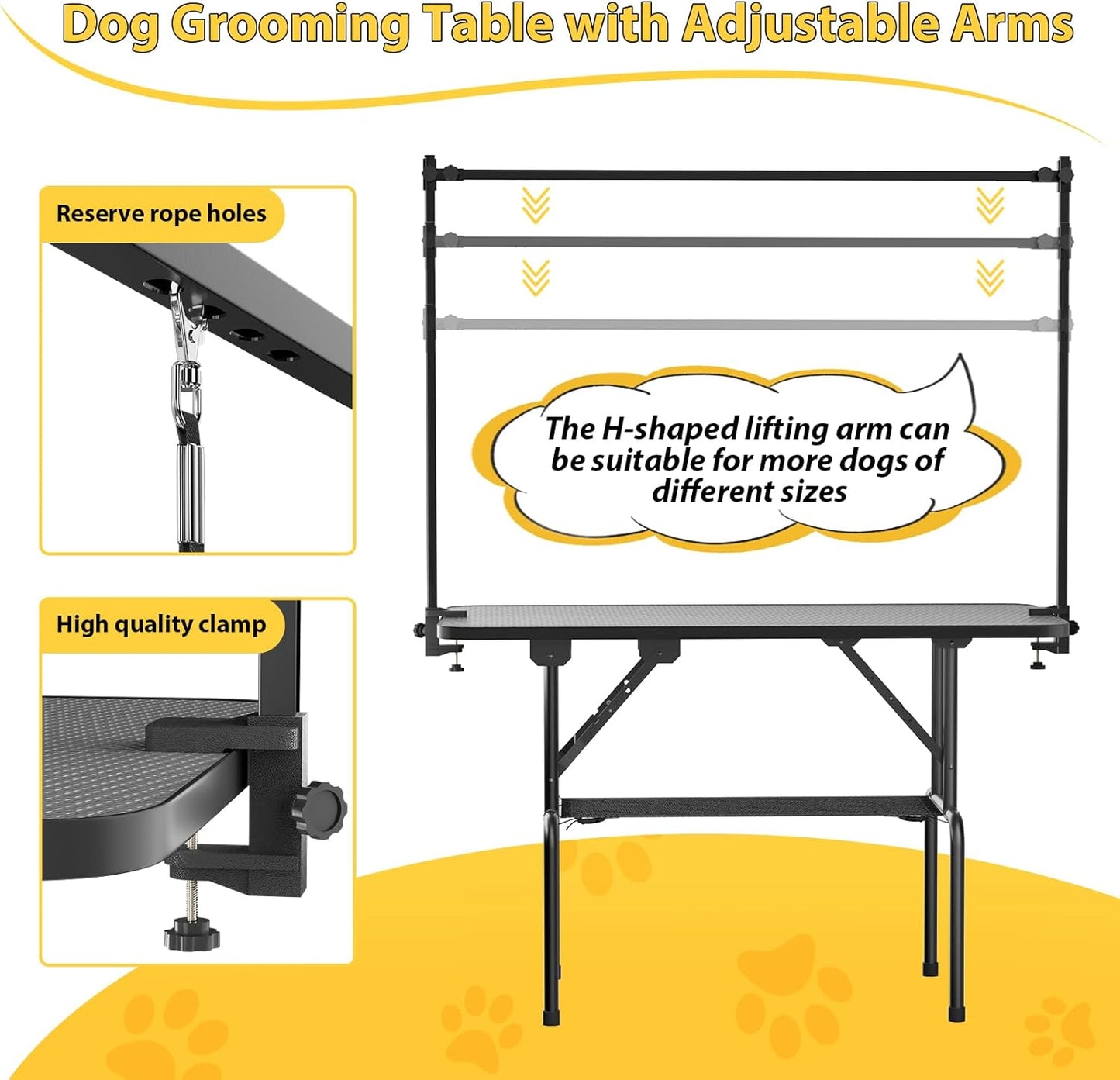 ROOMTEC 36 Inch Dog Grooming Table,Foldable Pet Grooming Tables at Home with Adjustable Arm,Nooses, Mesh Tray