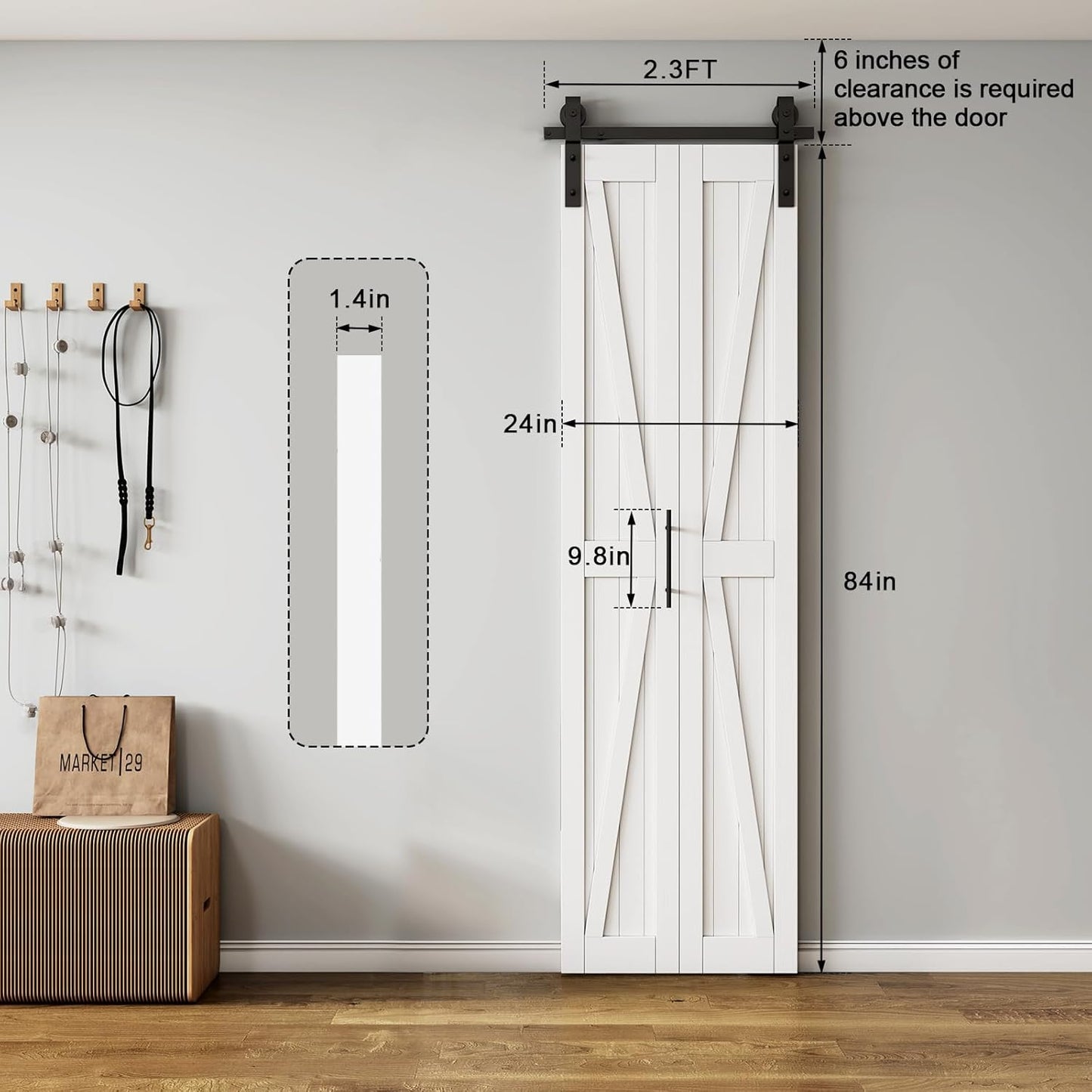 Roomtec Bifold Barn Door,Bi-Fold Sliding Closet Doors,Pine,No Assembly Required,Without Hardware Kit
