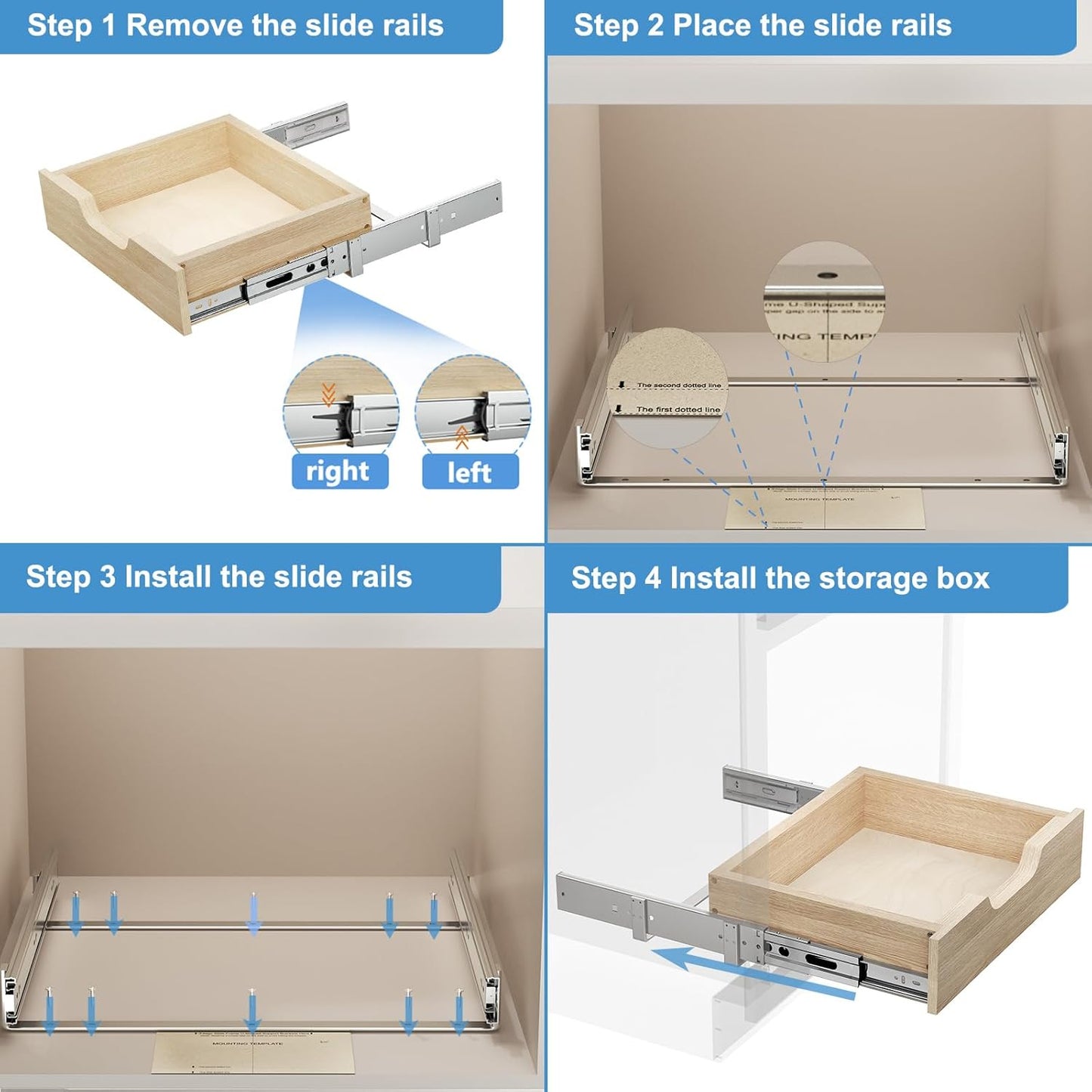 ROOMTEC Soft Close Wood Pull Out Cabinet Organizer with U-Bracket, Slide Out Cabinet Organizer with Full Extension Rail Slides Pull Out Drawer for Wall Cabinets and Pantry,19½” W x 10 ³/₁₀” D…