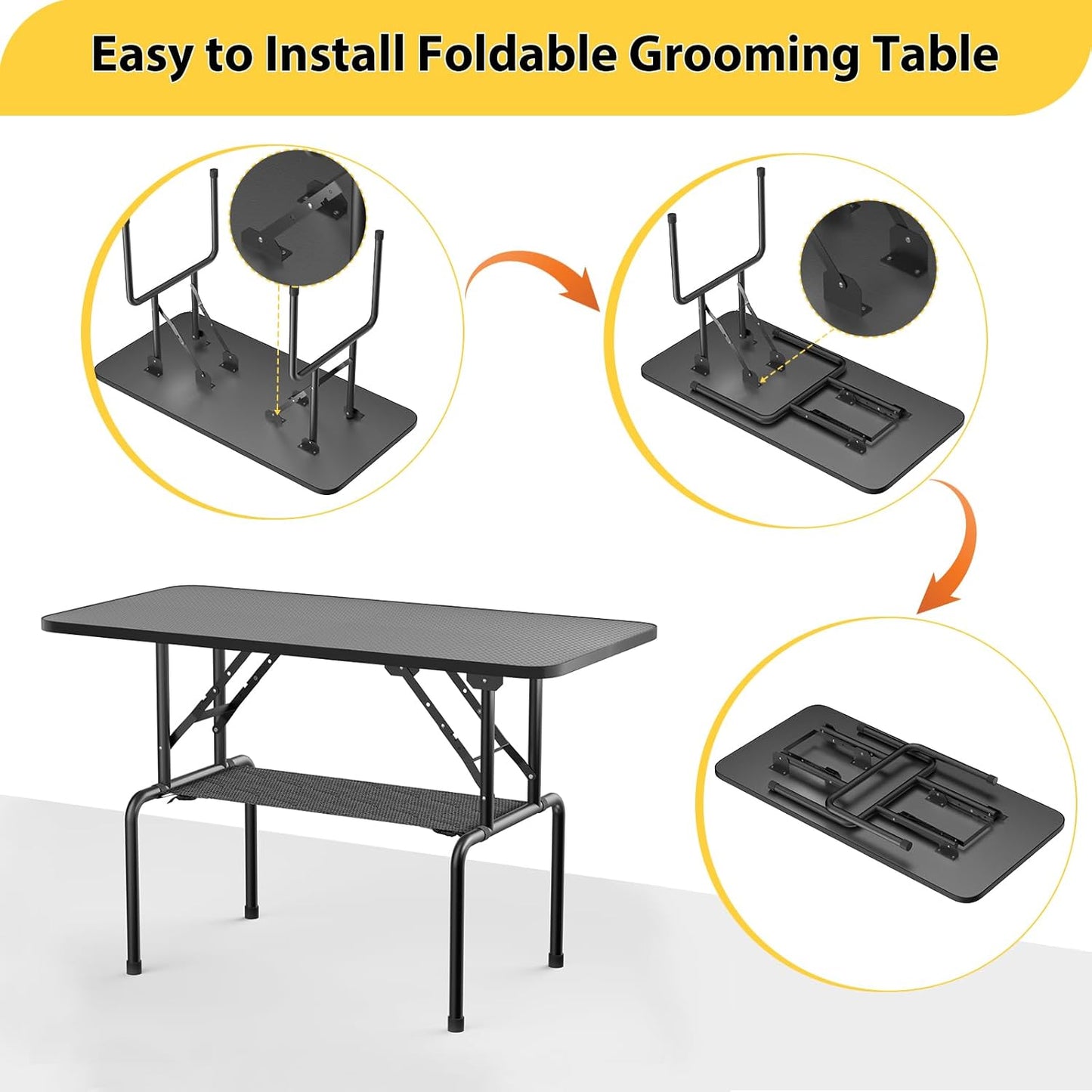 ROOMTEC 36 Inch Dog Grooming Table,Foldable Pet Grooming Tables at Home with Adjustable Arm,Nooses, Mesh Tray