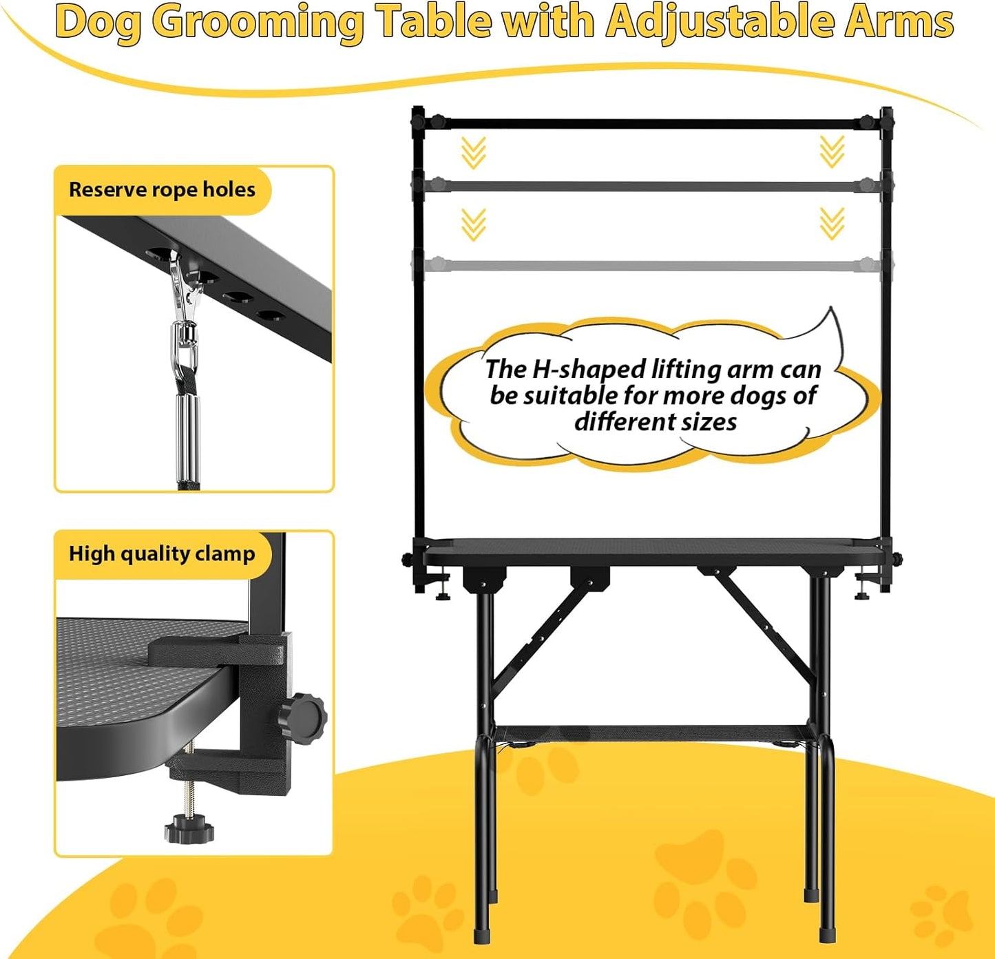 ROOMTEC 36 Inch Dog Grooming Table,Foldable Pet Grooming Tables at Home with Adjustable Arm,Nooses, Mesh Tray